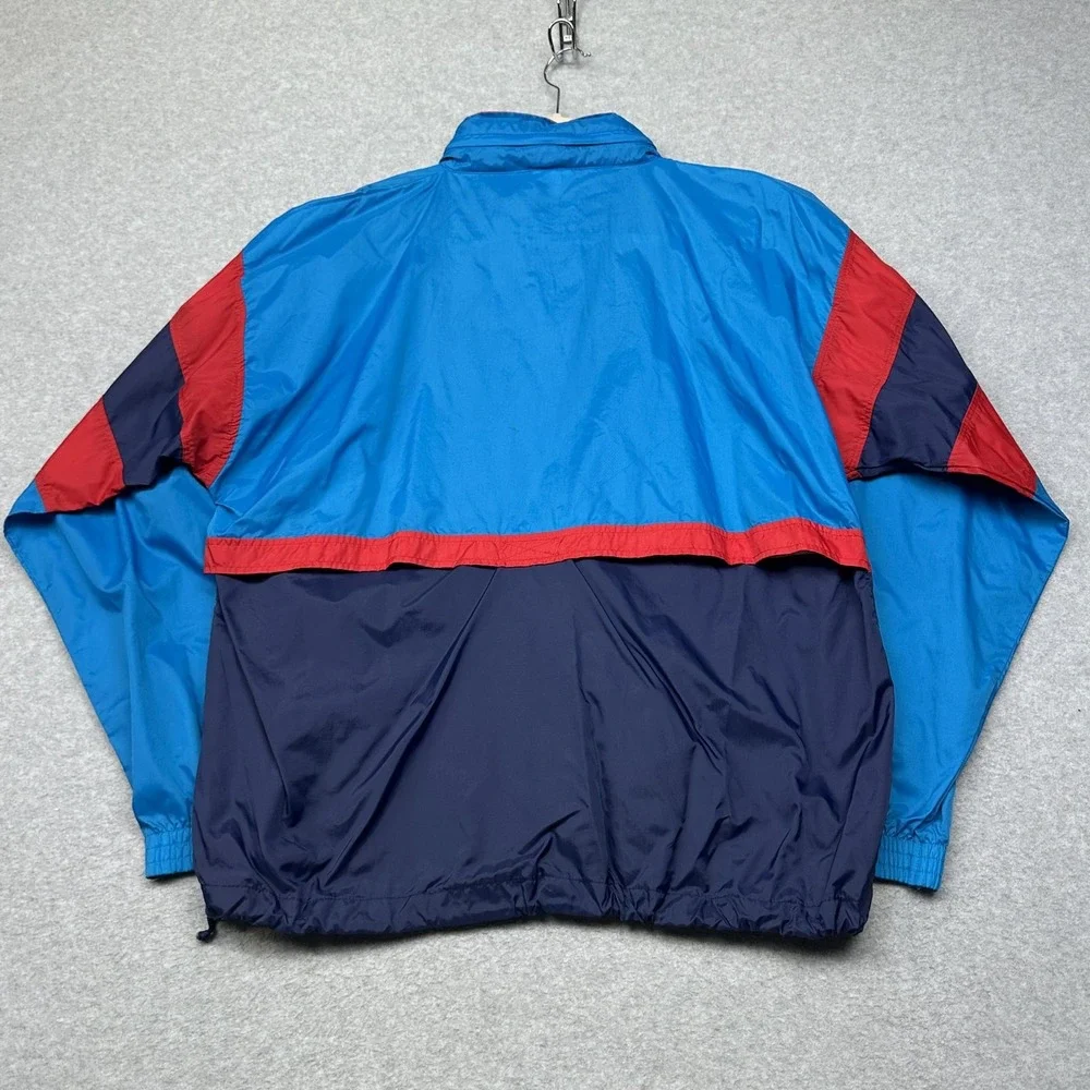 VTG 90s Cheetah Mervyns Windbreaker Jacket Mens L Blue Red Colorblock Hood Retro